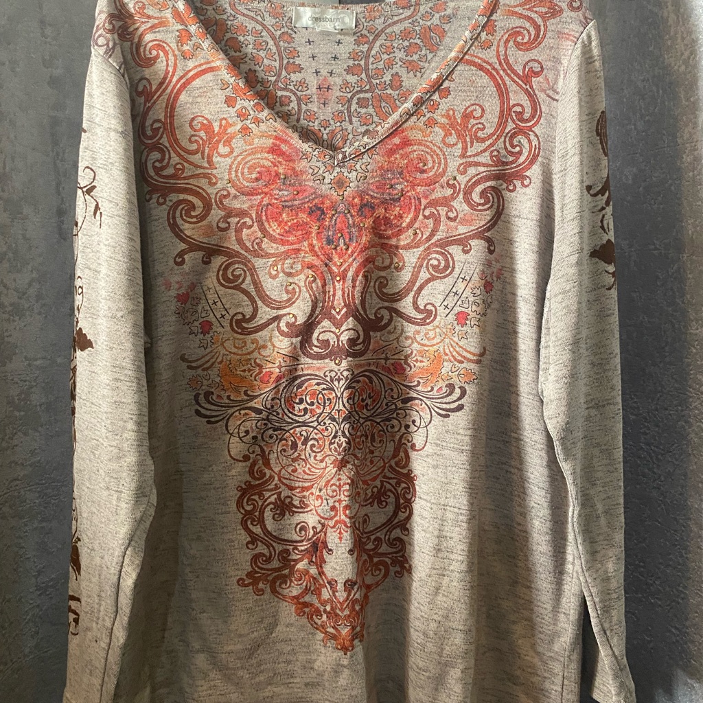 Dressbarn Paisley Print Top - Red And Orange Accents